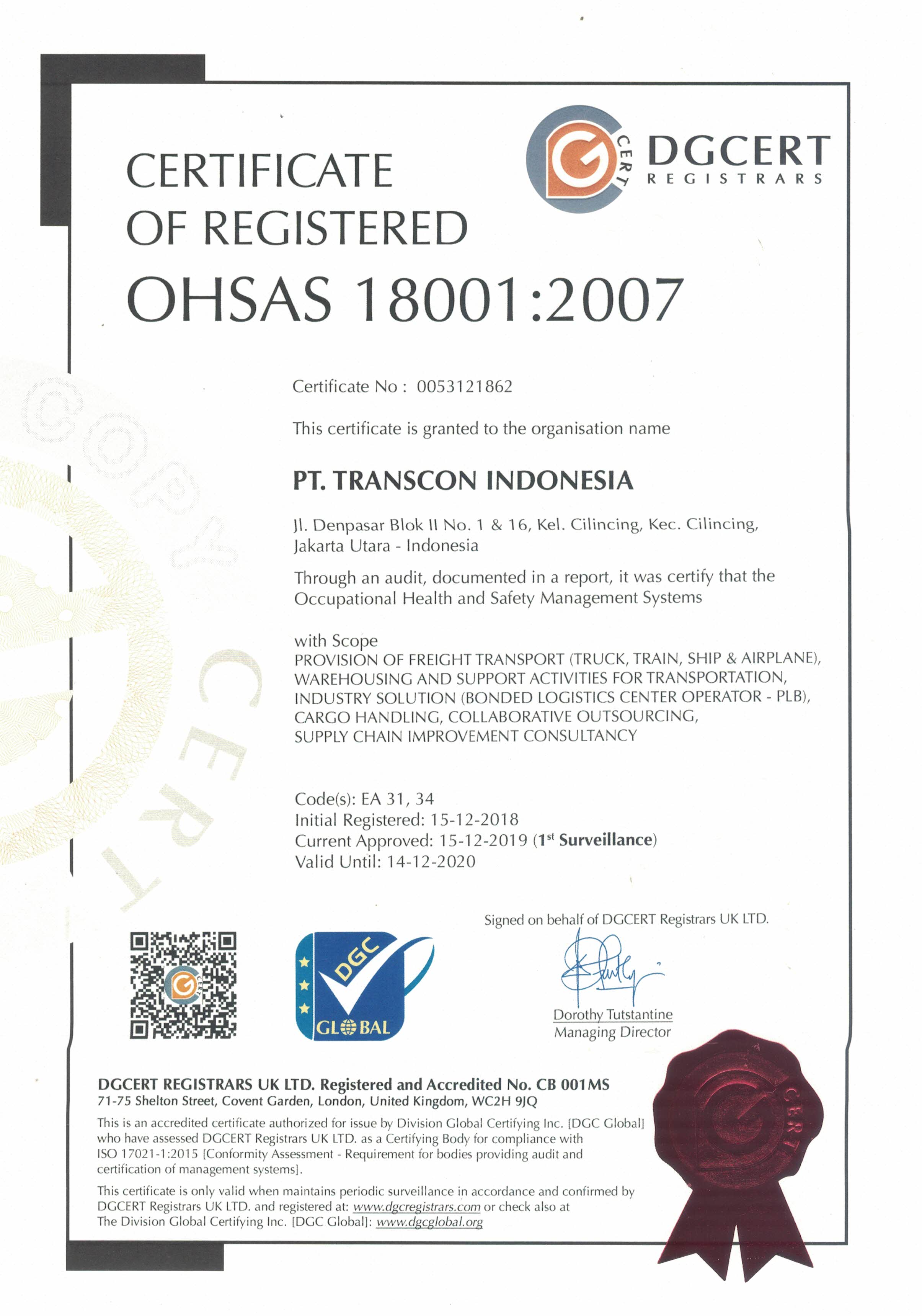 Transcon Indonesia | Certification